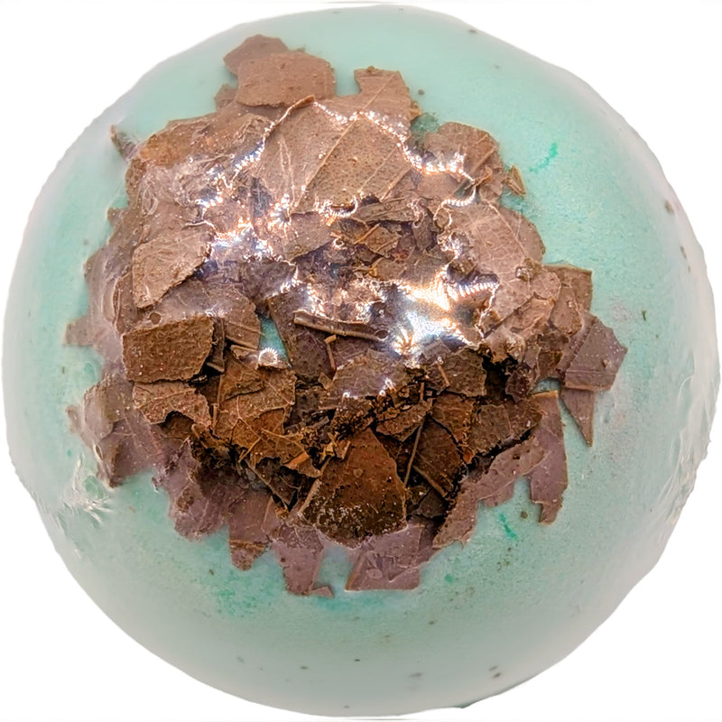 bath bomb with eucalyptus leaves