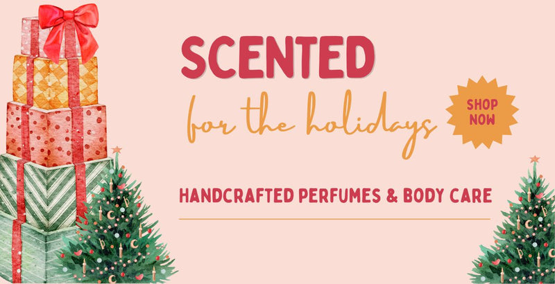 Promotional banner for scented products with Christmas-themed graphics and text.