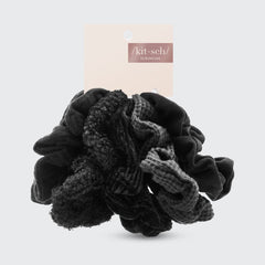Assorted Textured Scrunchies 5pc - Black by KITSCH - A Girl's Gotta Spa!