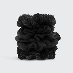 Assorted Textured Scrunchies 5pc - Black by KITSCH - A Girl's Gotta Spa!