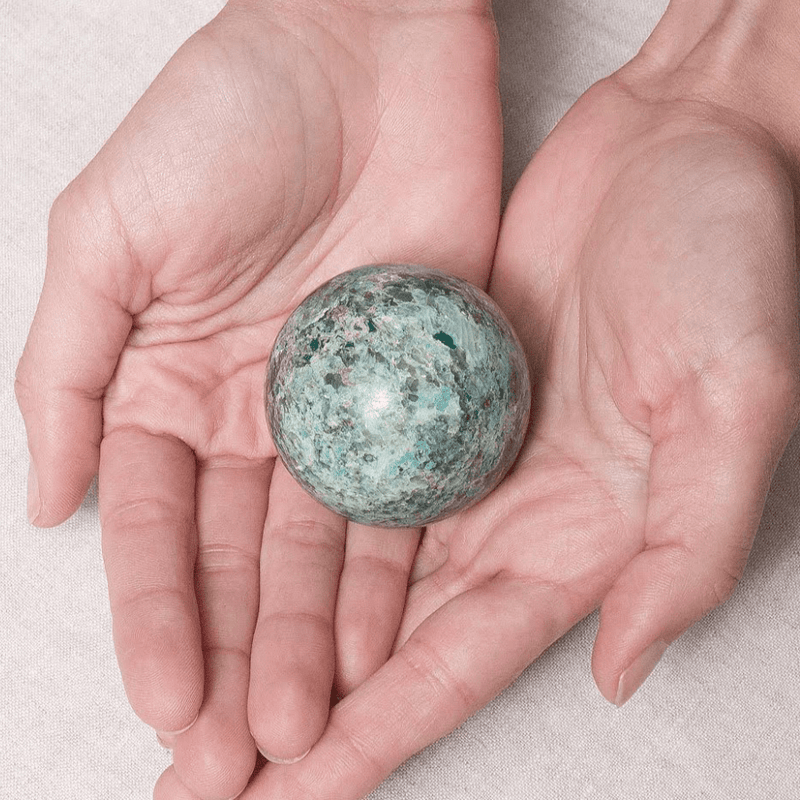 Chrysocolla Sphere with Tripod by Tiny Rituals - A Girl's Gotta Spa!