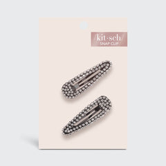 Mini Rhinestone Snap Clips - Hematite by KITSCH - A Girl's Gotta Spa!