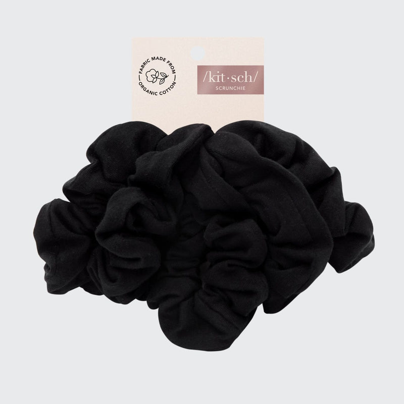 Organic Cotton Knit Scrunchies 5pc - Black by KITSCH - A Girl's Gotta Spa!