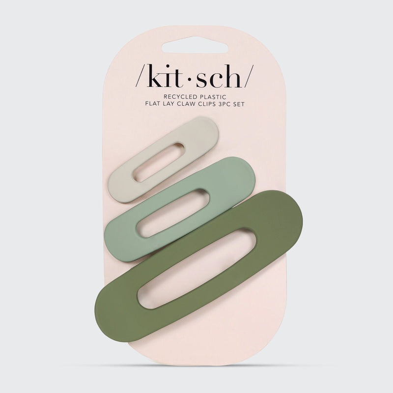 Recycled Plastic Matte Flat Lay Claw Clip Flat 3pc - Eucalyptus by KITSCH - A Girl's Gotta Spa!