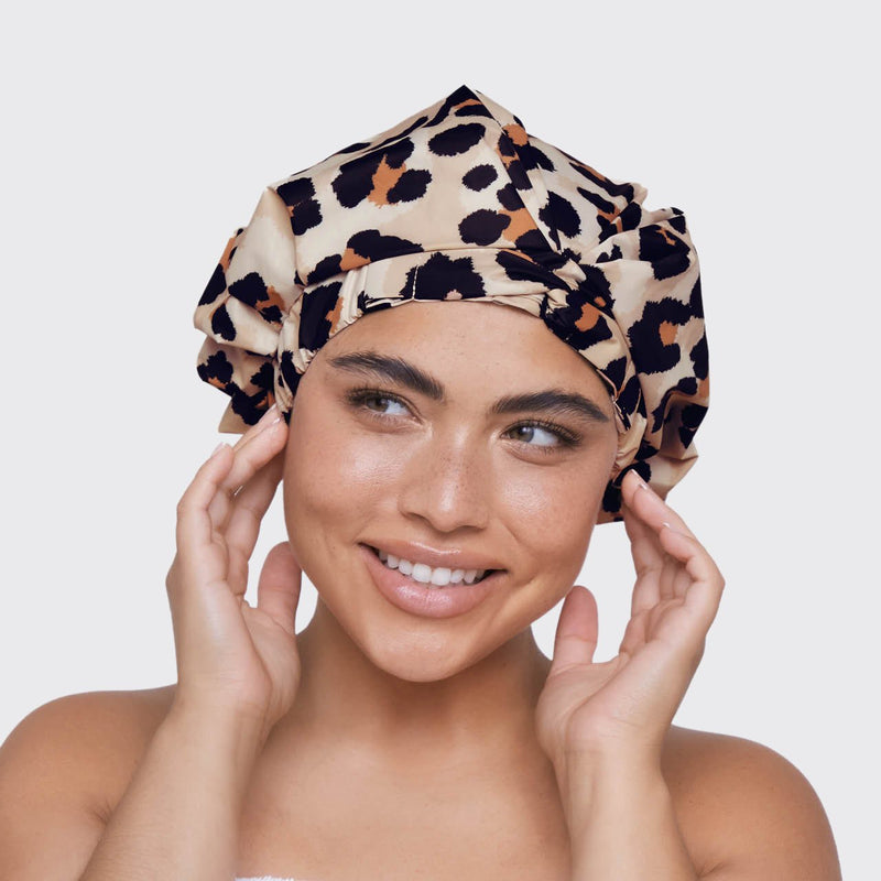 Recycled Polyester Luxe Shower Cap - Leopard by KITSCH - A Girl's Gotta Spa!