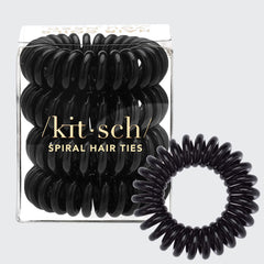 Spiral Hair Ties 4 Pack - Black by KITSCH - A Girl's Gotta Spa!