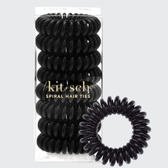 Spiral Hair Ties 8 Pack - Black by KITSCH - A Girl's Gotta Spa!